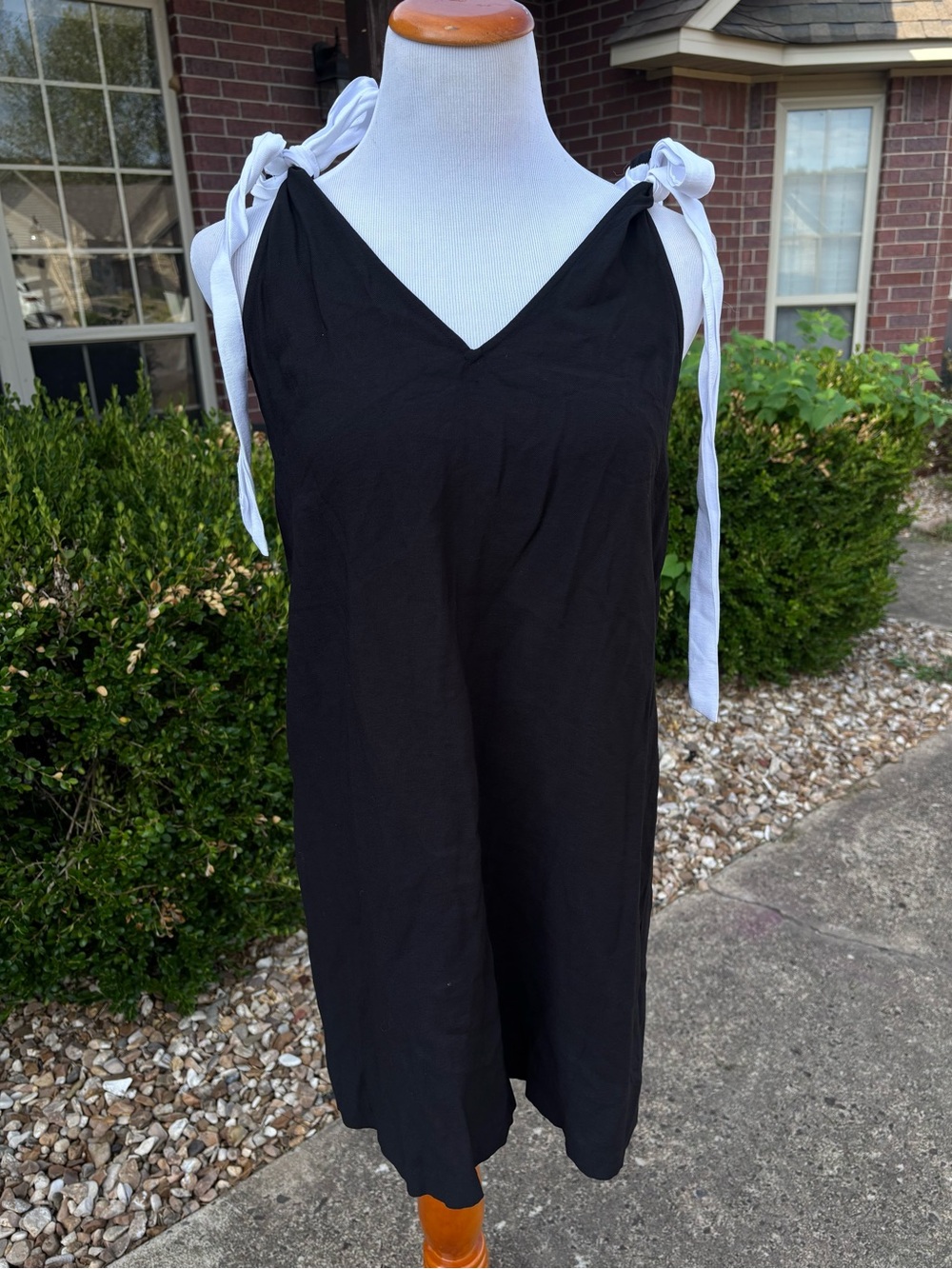 H&M Black Mini Dress with White Tie-Shoulder Straps
